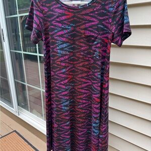 LuLaRoe Black and Pink Patterned Midi Dress